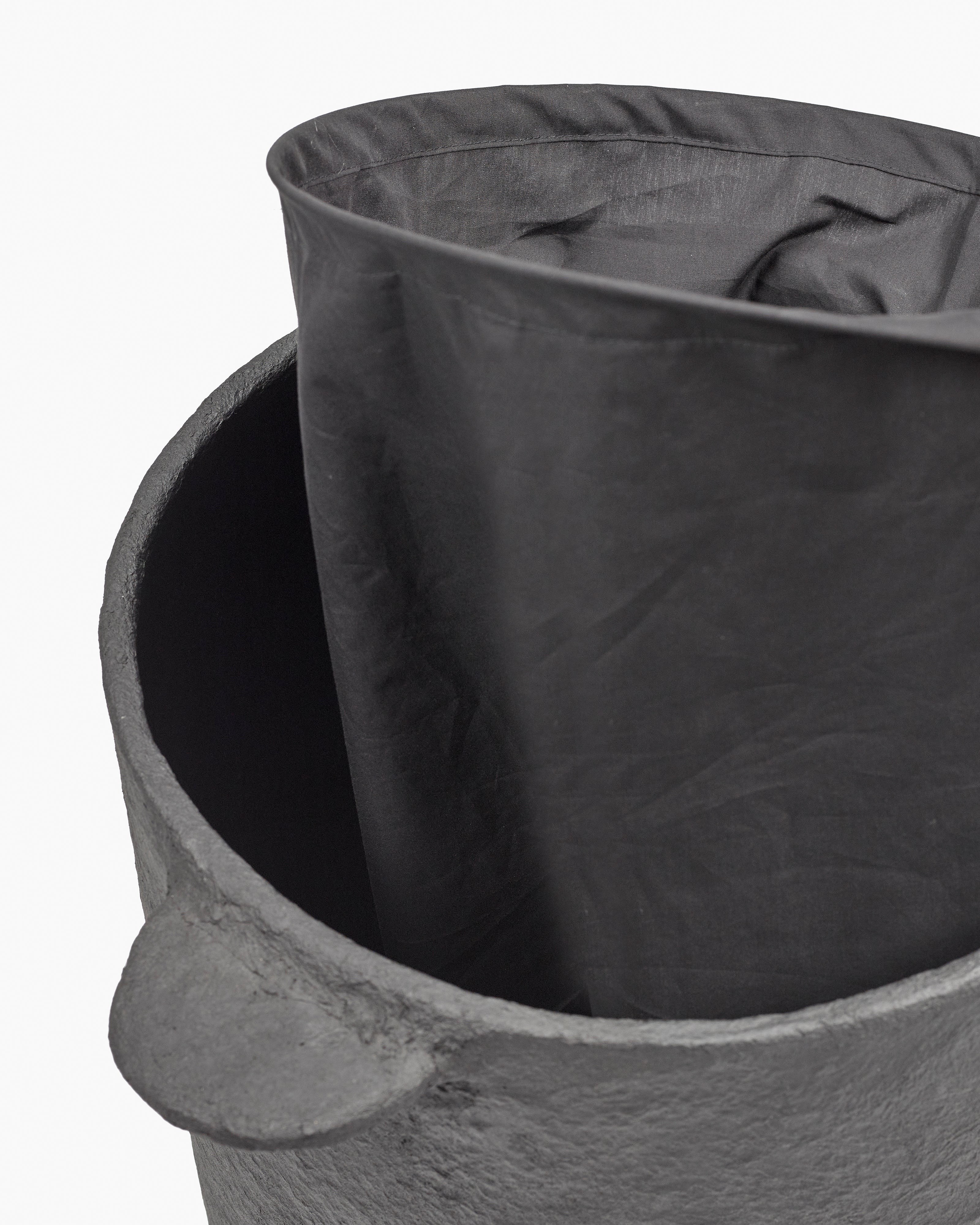 Basket with lid + linen bag black paper mache Earth - Image 3