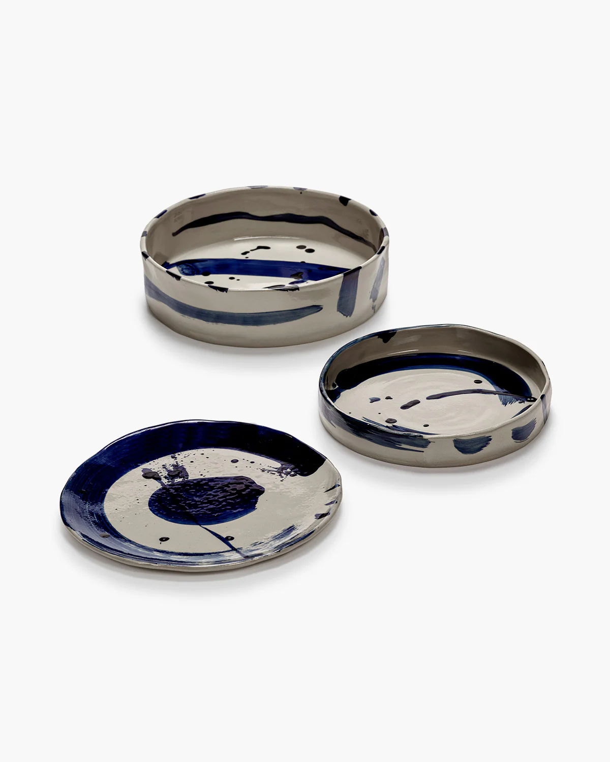 Deep round serving plate beige - blue Sophia - Image 4