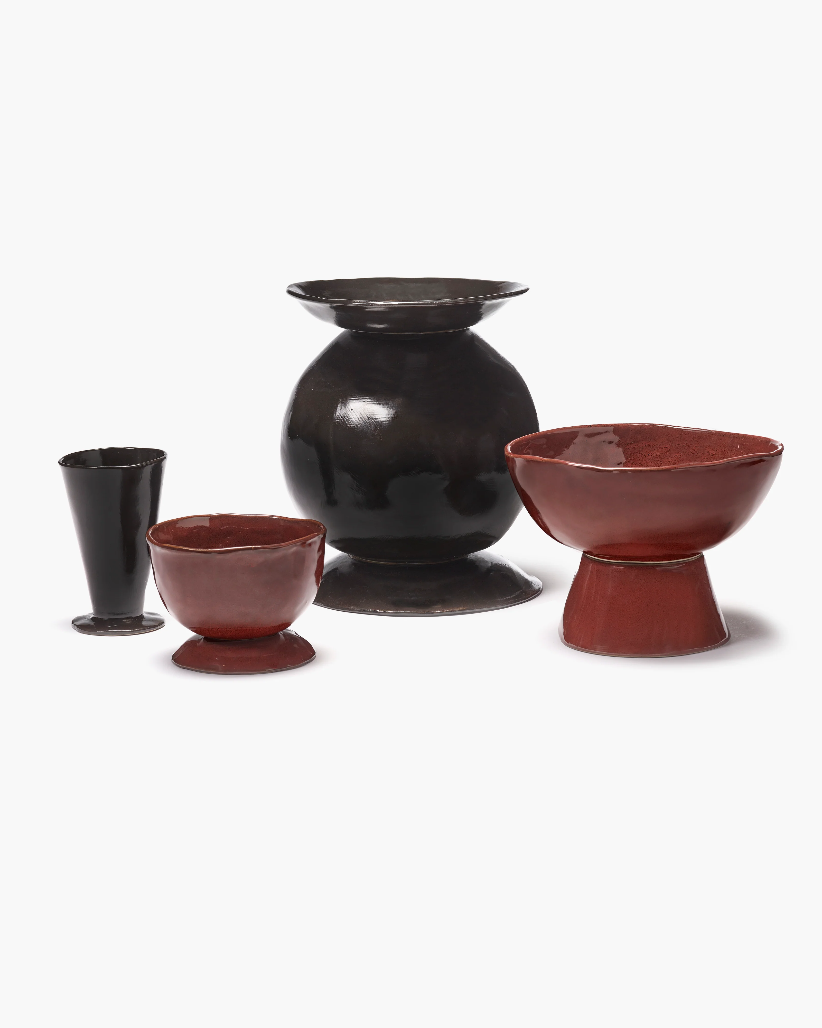 High bowl on foot S venetian red La Mère - Image 6