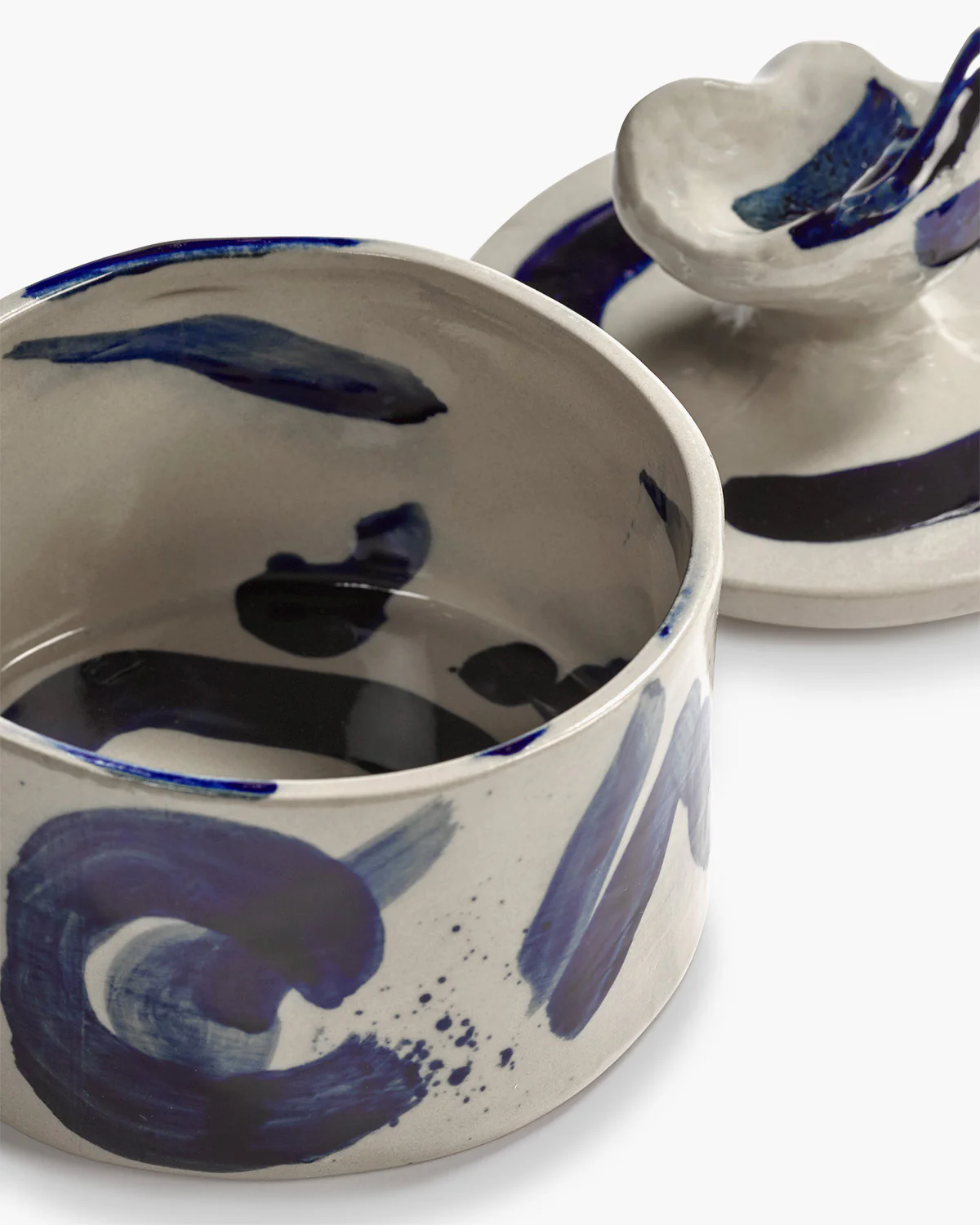 Lidded ceramic pot 02 beige - blue Sophia - Image 6