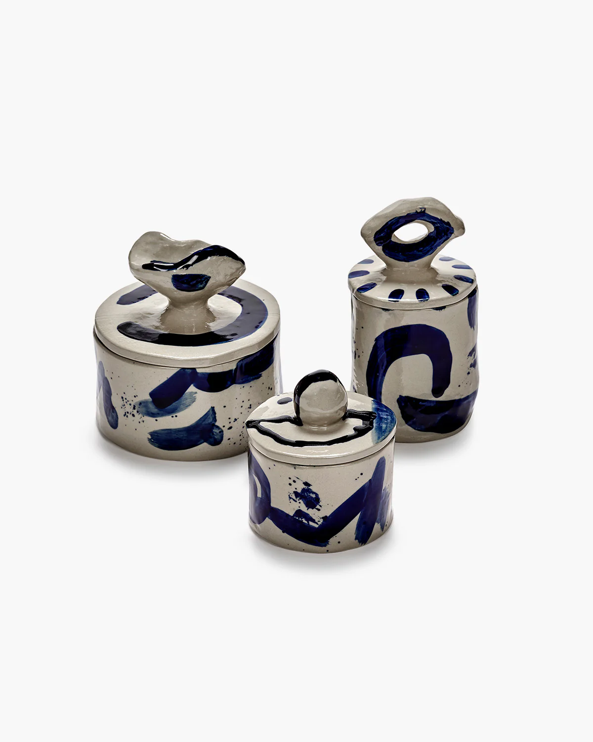 Lidded ceramic pot 02 beige - blue Sophia - Image 7