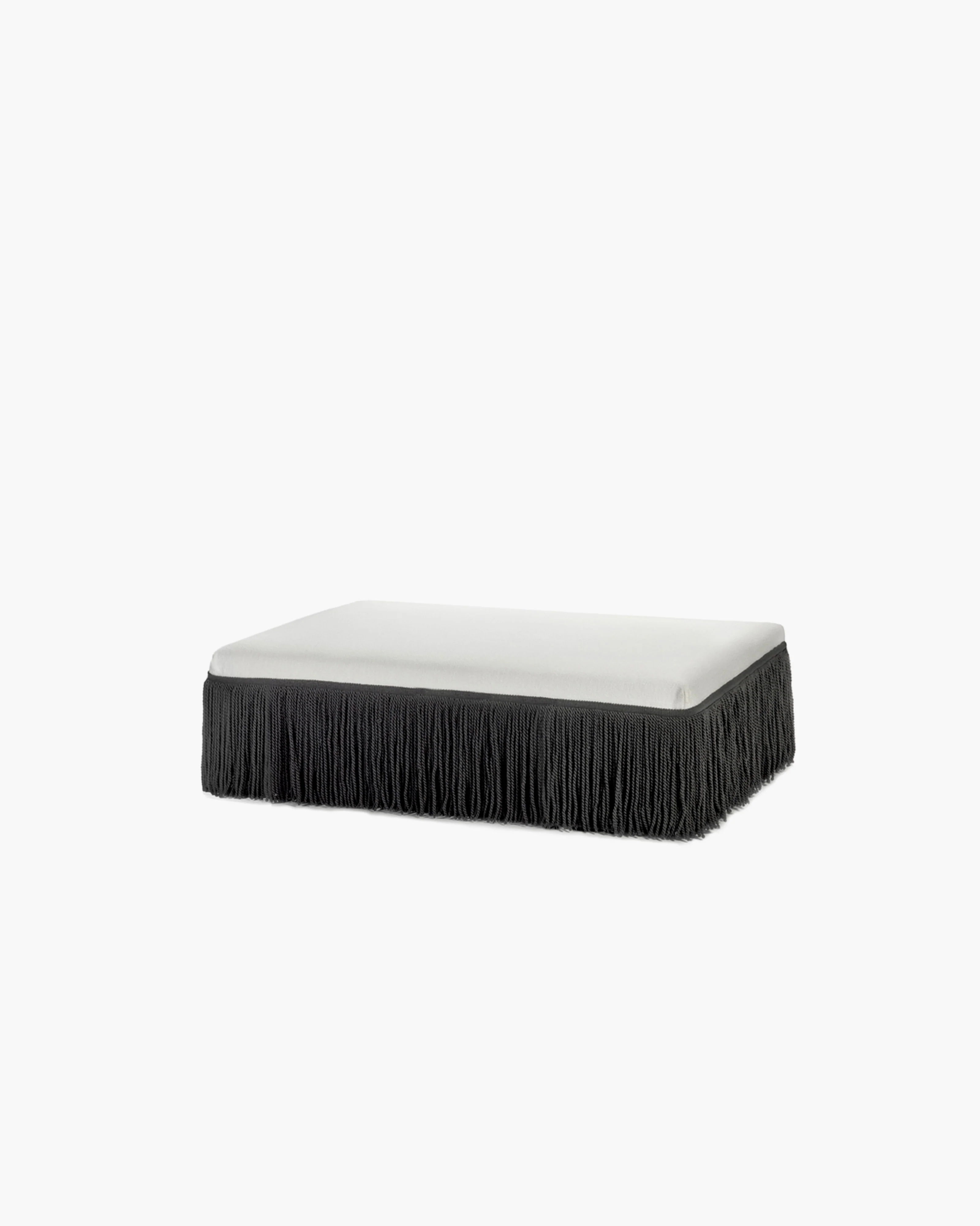 Ottoman L white  with black fringes Frin