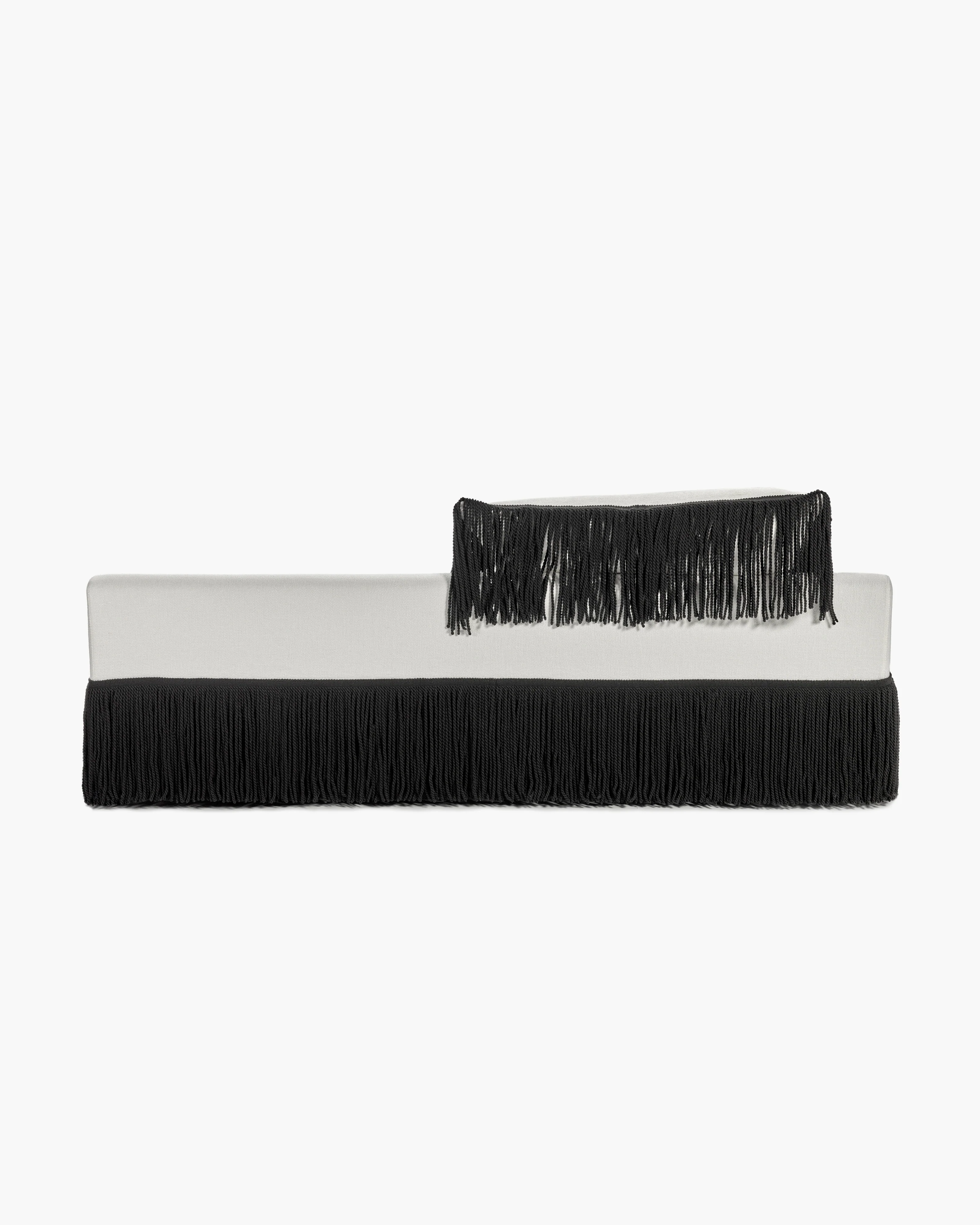 Sofa incl 1 cushion white with black fringes  Frou - Image 3