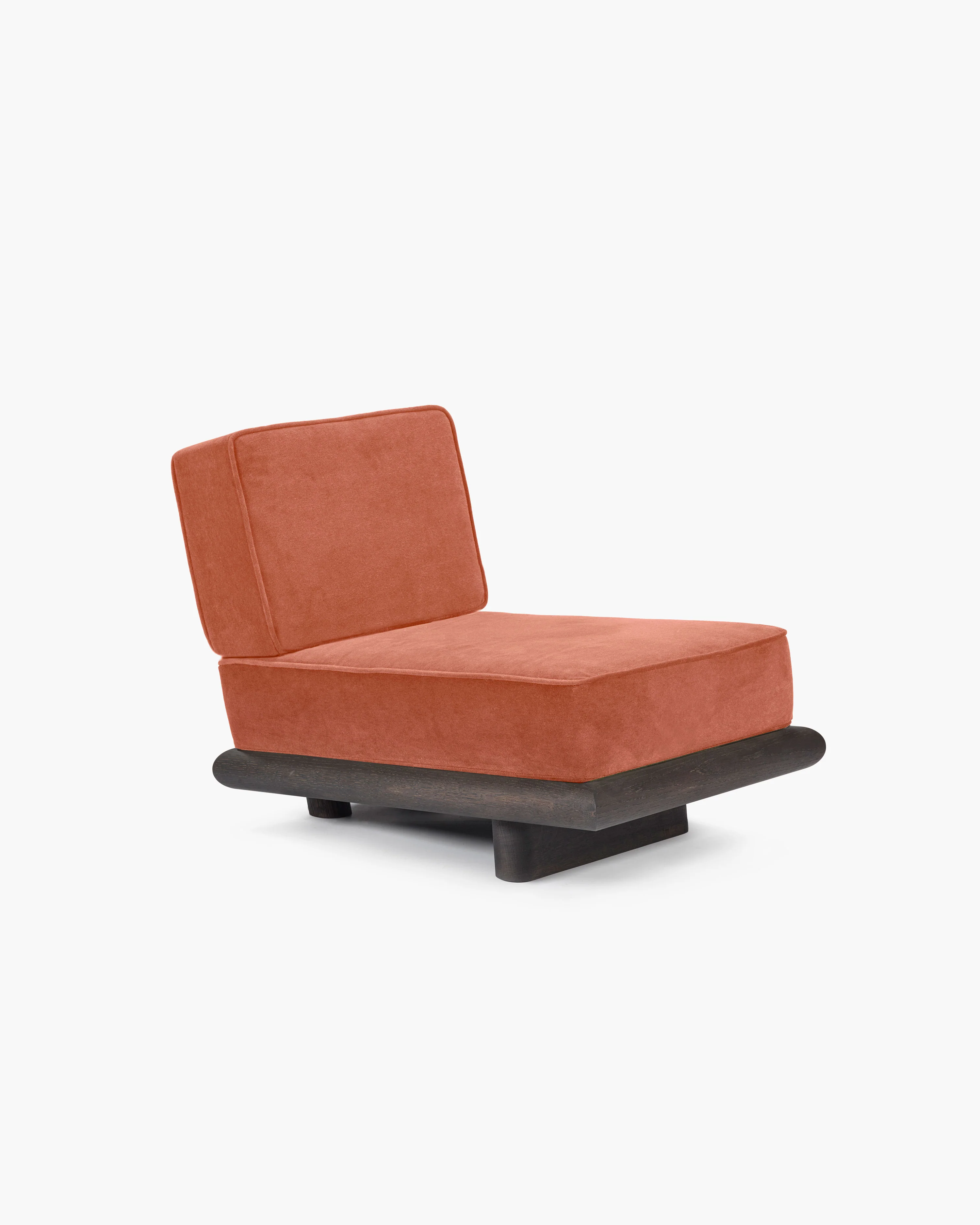 Sofa velvet tangerine + frame oak brown Ono 1