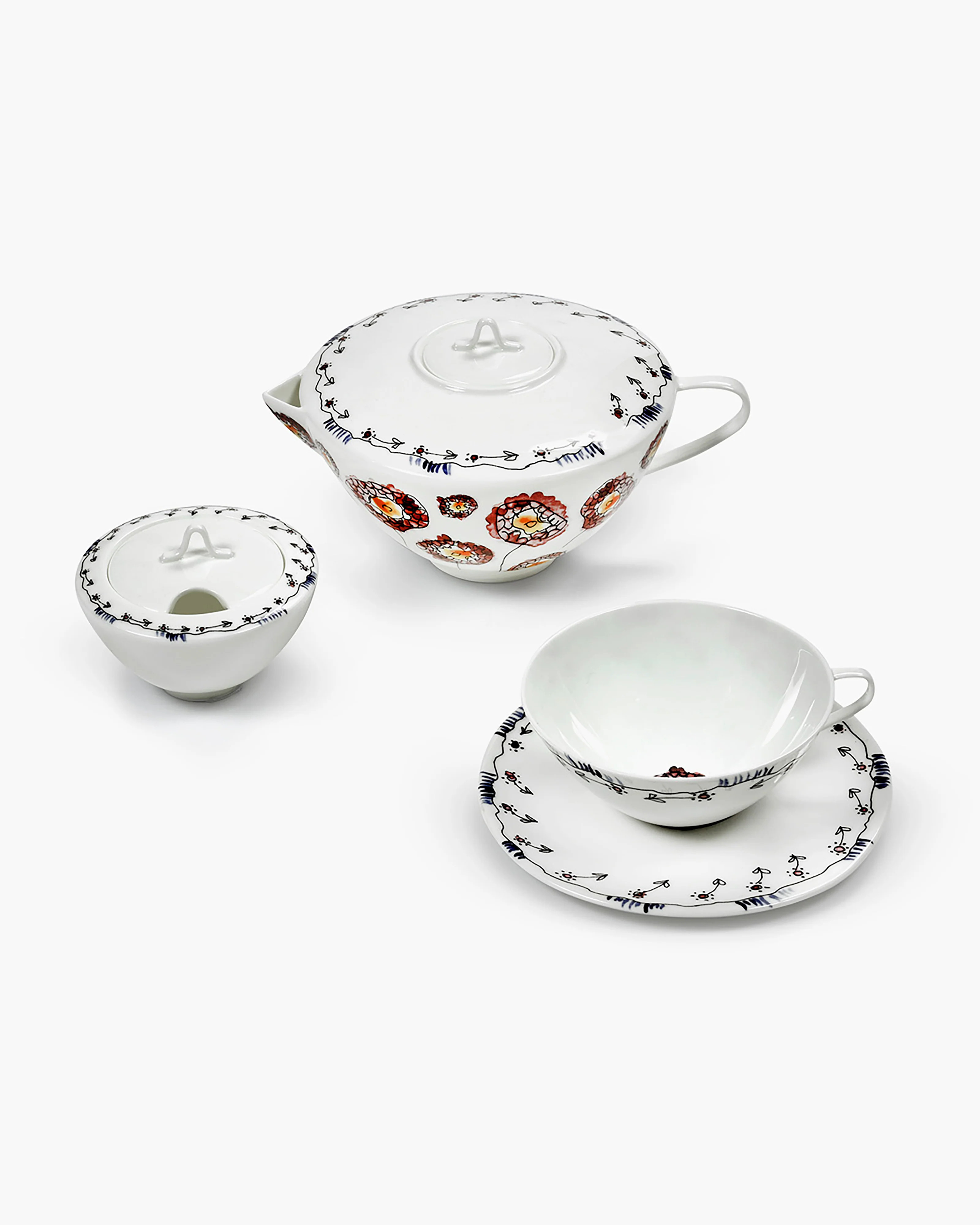 Tea Set 6 pieces anemone midnight flowers - Image 2